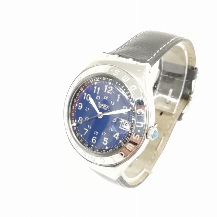  Swatch SWATCH irony кварц наручные часы кожаный ремень темно-синий циферблат мужской 