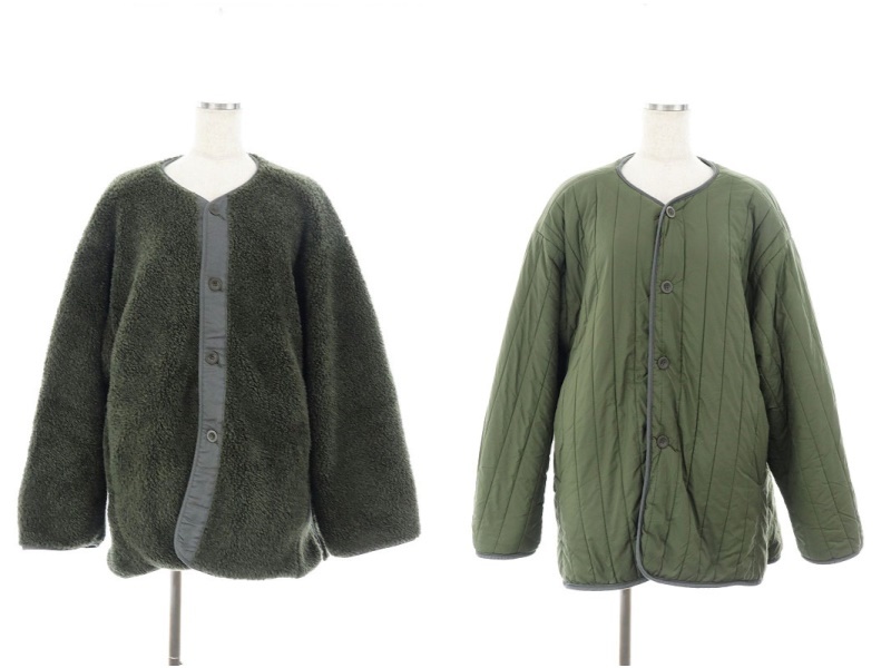 クラネ 21AW REVERSIBLE MILITARY BOA JACKET ジャケット ノーカラー リバーシブル 中綿 キルティング 2 深緑 /MI ■OS レディース