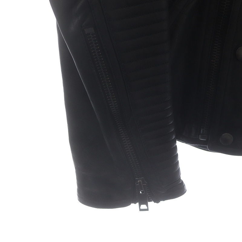 バーバリーブリット BURBERRY BRIT ライダースジャケット ダブル ジップアップ 中綿 襟ボア ベルト ラムレザー S 黒 ブラック /SI29_画像6