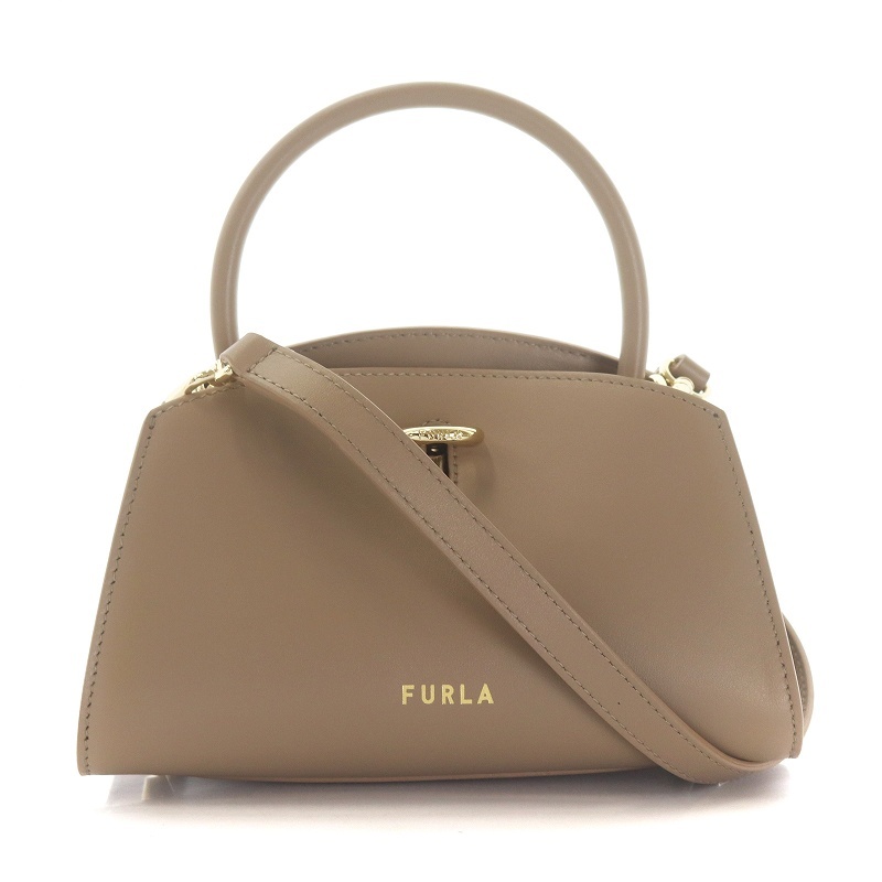 フルラ FURLA 23AW ミニGENESI ハンドバッグ ショルダーバッグ 2WAY レザー ロック ロゴ ベージュ /WM レディース