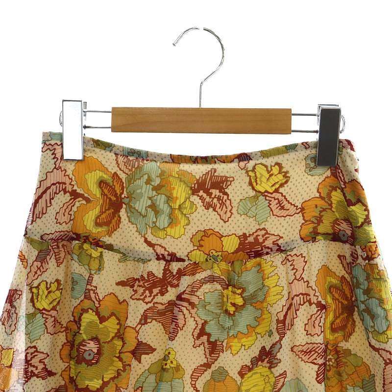  Nicole Miller Nicole Miller gathered skirt long mi leak floral print 0 S beige /SY #OS lady's 