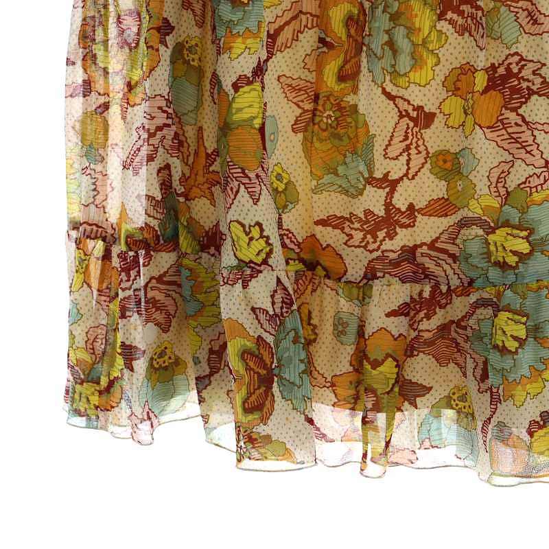  Nicole Miller Nicole Miller gathered skirt long mi leak floral print 0 S beige /SY #OS lady's 