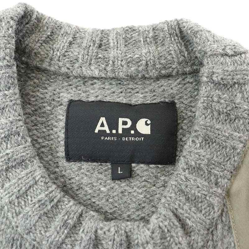 アーペーセー A.P.C. carhartt COMMANDO SWEATER ニット セーター クルーネック 長袖 ウール L グレー /TK メンズ_画像8