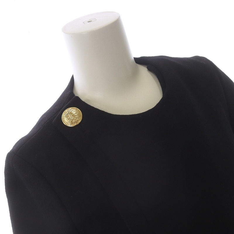  Balenciaga BALENCIAGA LAP One-piece knee height U neck short sleeves gold button hanger attaching wool silk .XXS black 436505 TKK19 /SI17