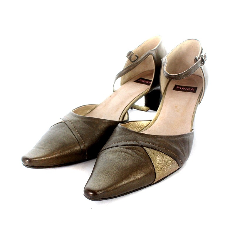  Himiko Himiko elegance Himiko sandals po Inte dotu leather 24.5cm tea Brown Gold color /AK10 lady's 