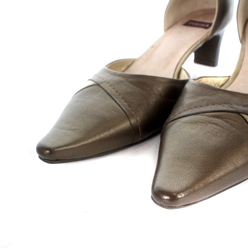  Himiko Himiko elegance Himiko sandals po Inte dotu leather 24.5cm tea Brown Gold color /AK10 lady's 
