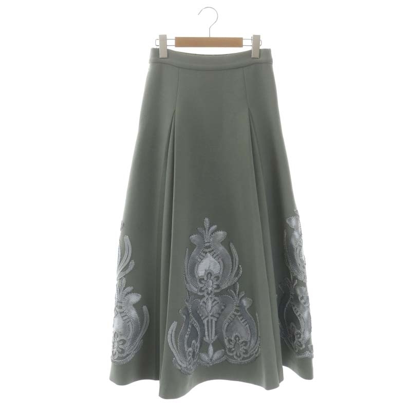  Ame li Vintage Ameri VINTAGE 21AW RIBBON EMBROIDERY SKIRT юбка лента вышивка box плиссировать flair длинный S затонированный Gree 