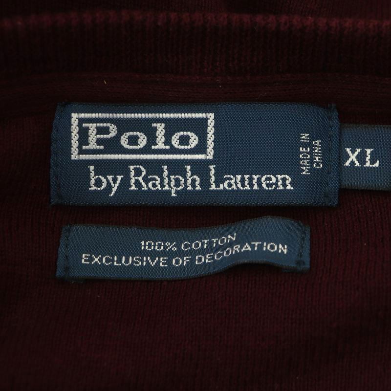 ポロ バイ ラルフローレン Polo by Ralph Lauren クルーネックニットプルオーバー セーター 長袖 ロゴ刺繍 コットン XL ボルドー_画像3