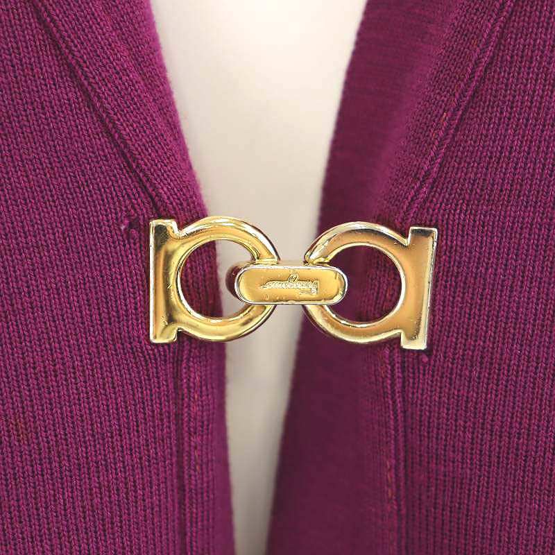  Salvatore Ferragamo Salvatore Ferragamo gun chi-ni cardigan knitted hook button M purple /YQ #OS lady's 