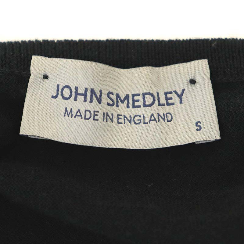 ジョンスメドレー JOHN SMEDLEY ウール クルーネック カーディガン セーター 長袖 フロントオープン S 黒 ブラック /YQ_画像3