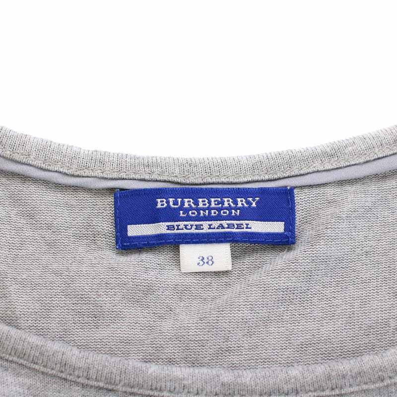 バーバリーブルーレーベル BURBERRY BLUE LABEL カットソー ロゴ刺繍 半袖 38 M グレー /YI1 レディース_画像7