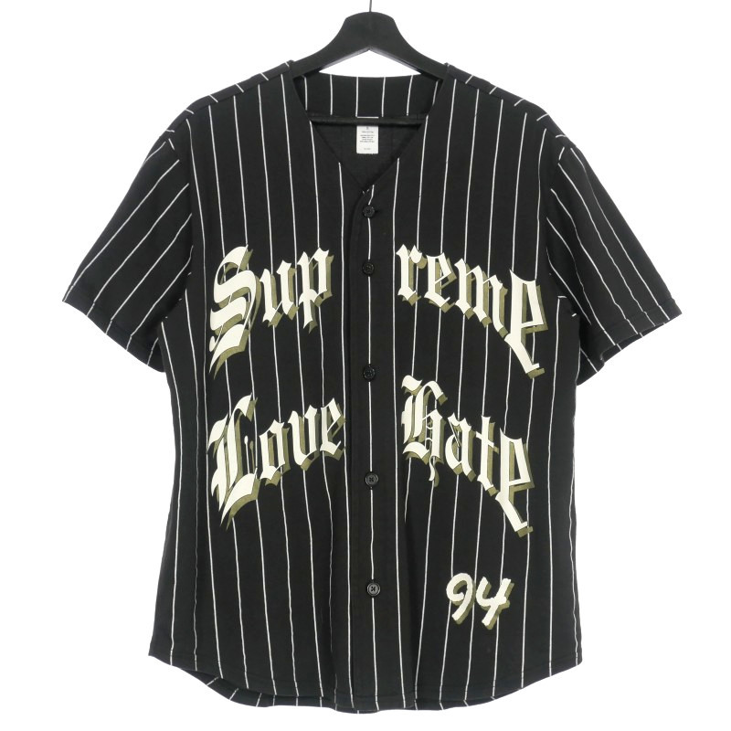 シュプリーム SUPREME 19AW Love Hate Baseball Jersey ベースボールシャツ 半袖 S ブラック 黒 メンズ_画像1
