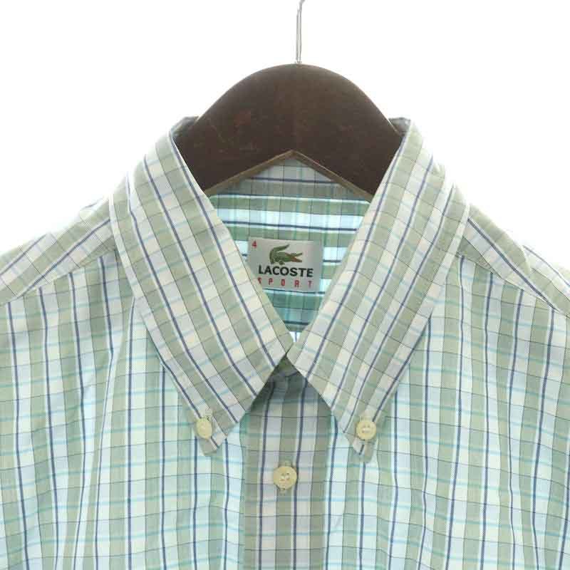 ラコステ LACOSTE SPORT ボタンダウンシャツ カジュアルシャツ 半袖 チェック ロゴ刺繍 4 M 緑 グリーン 白 ホワイト 青 ブルー_画像3