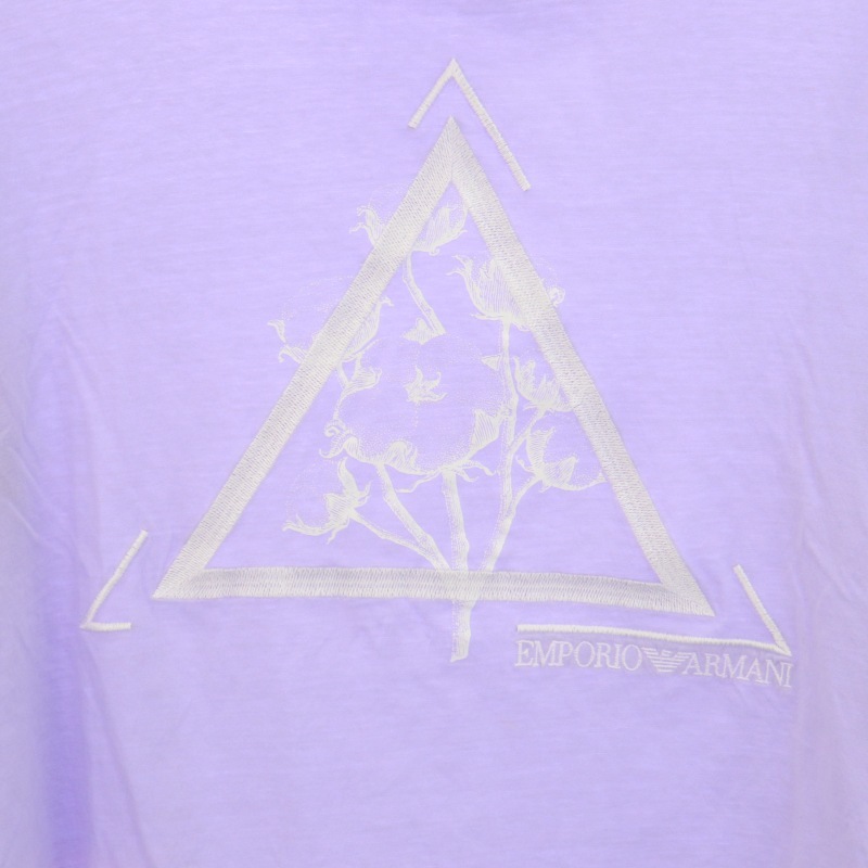 EMPORIO ARMANI White Logo Print Cotton T-shirt カットソー クルーネック 半袖 ロゴ刺繍 XL 紫 パープル 白 ホワイト メンズ_画像3