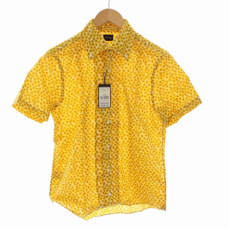 未使用品 セルッティ CERRUTI 1881 ボタンダウンシャツ 花柄 ひまわり柄 半袖 46 S 黄色 イエロー /YM メンズ_画像1