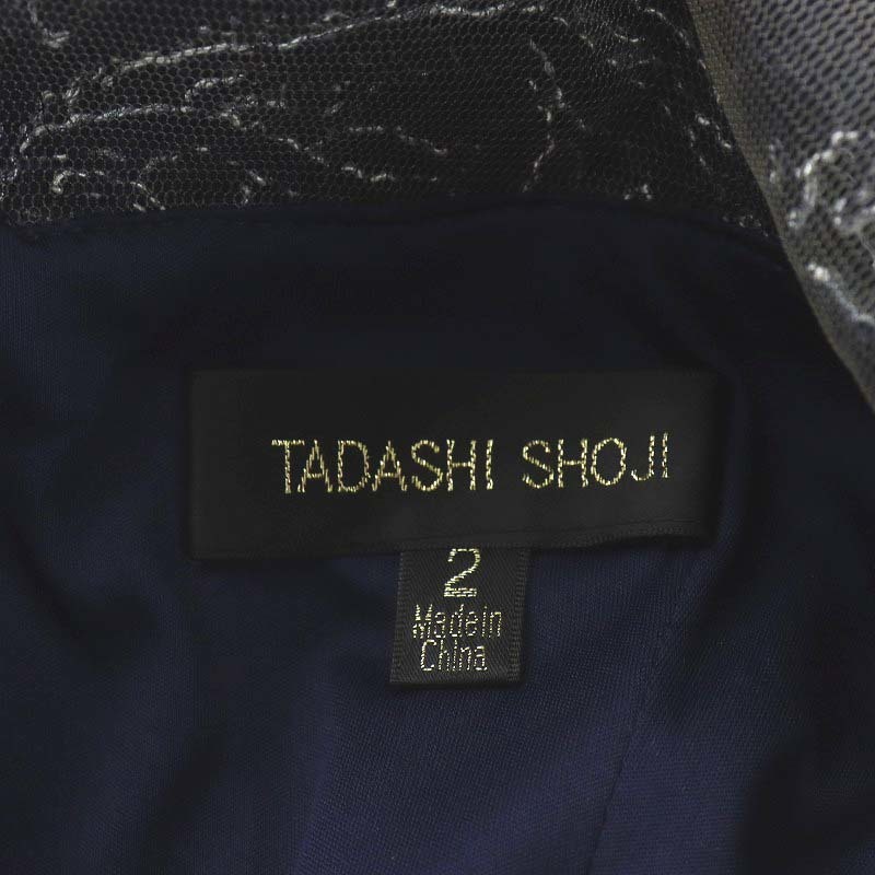 タダシショージ TADASHI SHOJI ワンピース ひざ丈 ノースリーブ メッシュ 2 M 紺 ネイビー ART1695M /AN27 レディース_画像4