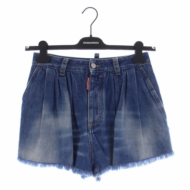 未使用品 ディースクエアード DSQUARED2 fringed denim shorts フリンジデニムショートパンツ ボタンフライ 38 S 青 S75MU0393_画像1