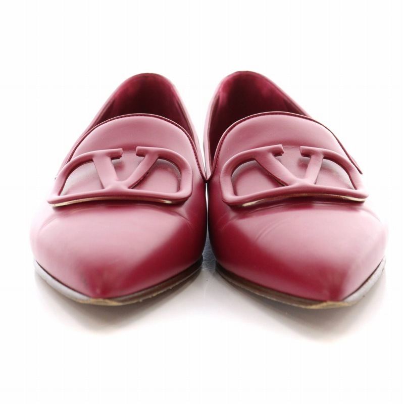 ヴァレンティノ ヴァレンチノ パンプス フラットシューズ ポインテッドトゥ Vロゴ レザー 6395 靴 シューズ 37.5 24cm 赤紫 レディース_画像3