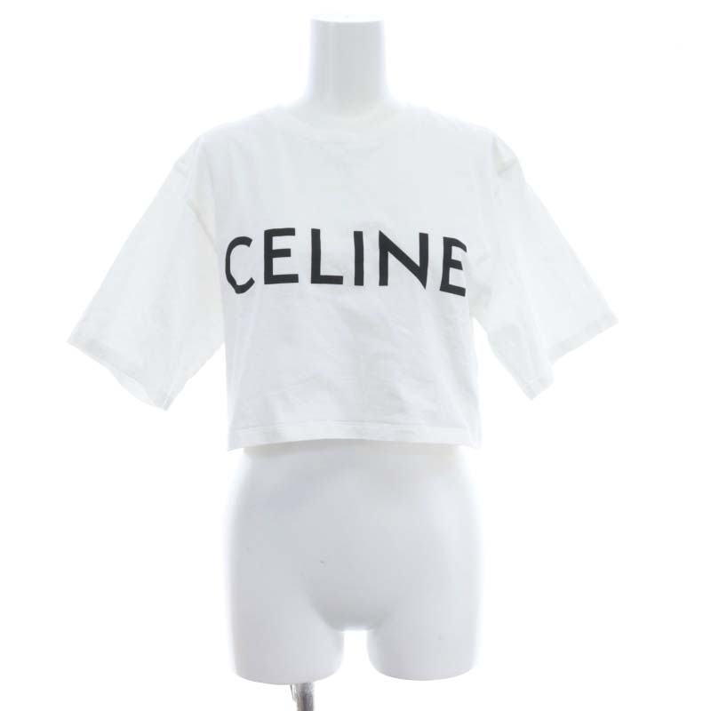 セリーヌ CELINE Tシャツ カットソー クロップド ショート丈 半袖 コットンジャージー XS 白 黒 2X761671Q.01EA レディース_画像1