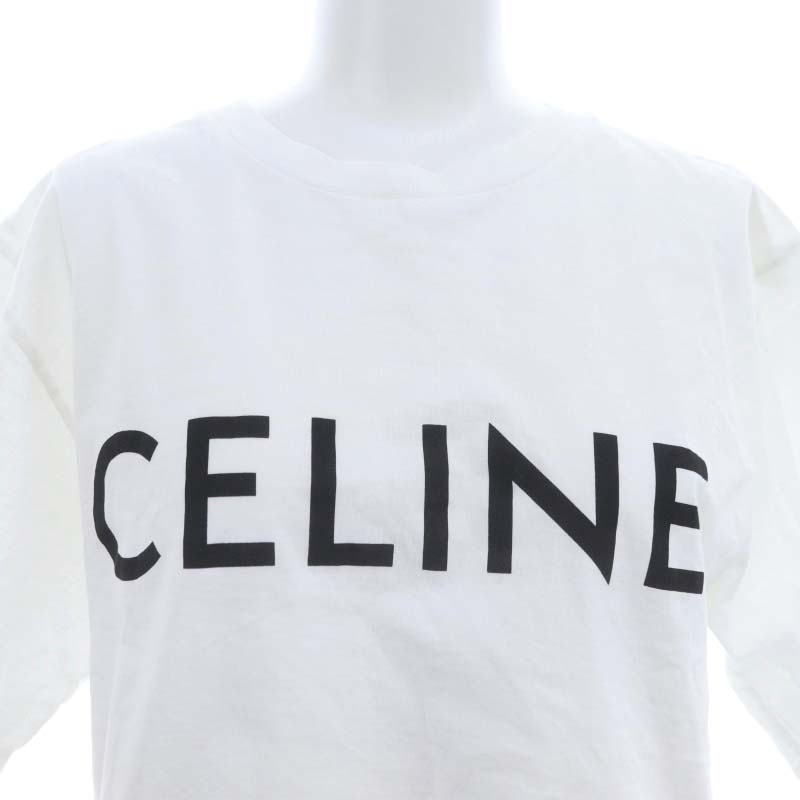 セリーヌ CELINE Tシャツ カットソー クロップド ショート丈 半袖 コットンジャージー XS 白 黒 2X761671Q.01EA レディース_画像4