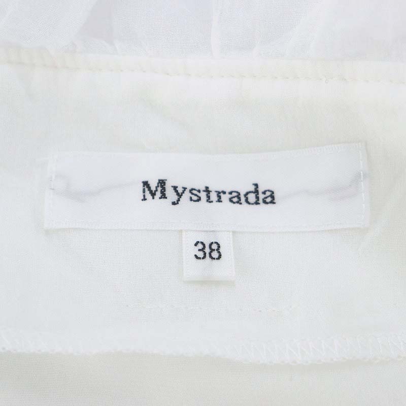 マイストラーダ Mystrada 21SS ラッフルブラウス ノースリーブ ビックカラー シアー プルオーバー 38 白 ホワイト /CX ■OS レディース_画像3