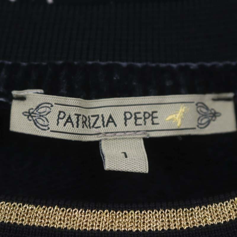  Patrizia Pepe PATRIZIA PEPE graphic print reverse side nappy sweat cut and sewn long sleeve 1 black off white gold color /DO #OSreti-