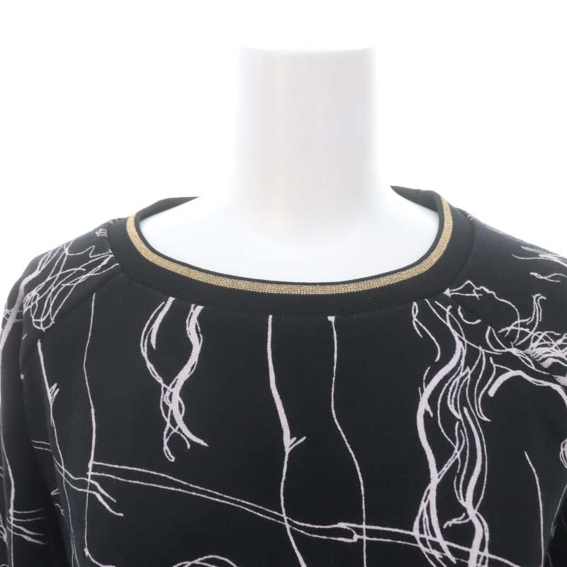  Patrizia Pepe PATRIZIA PEPE graphic print reverse side nappy sweat cut and sewn long sleeve 1 black off white gold color /DO #OSreti-