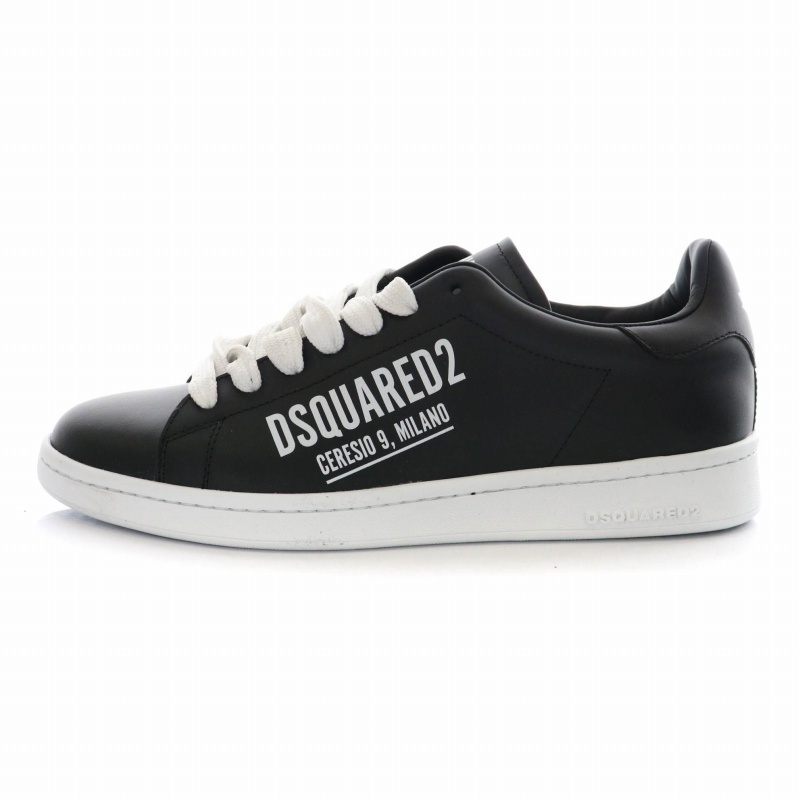 未使用品 ディースクエアード DSQUARED2 ロゴ スニーカー レザー ローカット 靴 シューズ 41 26.5cm 黒 ブラック /DK ■GY29 メンズの画像1