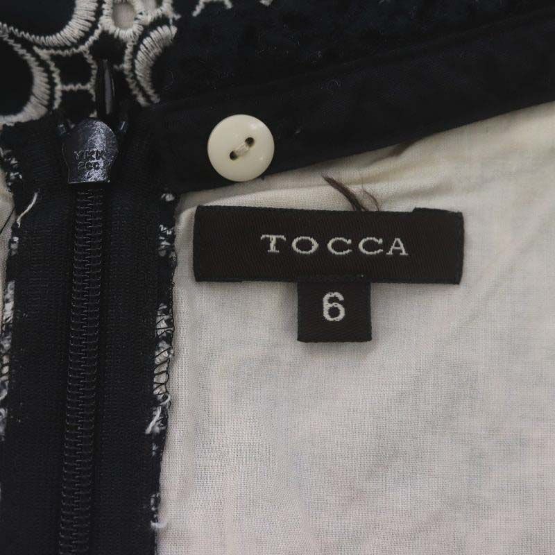 トッカ TOCCA 刺繍 襟付きワンピース ロング 半袖 6 黒 ライトベージュ ブラック /HK ■OS レディース_画像3