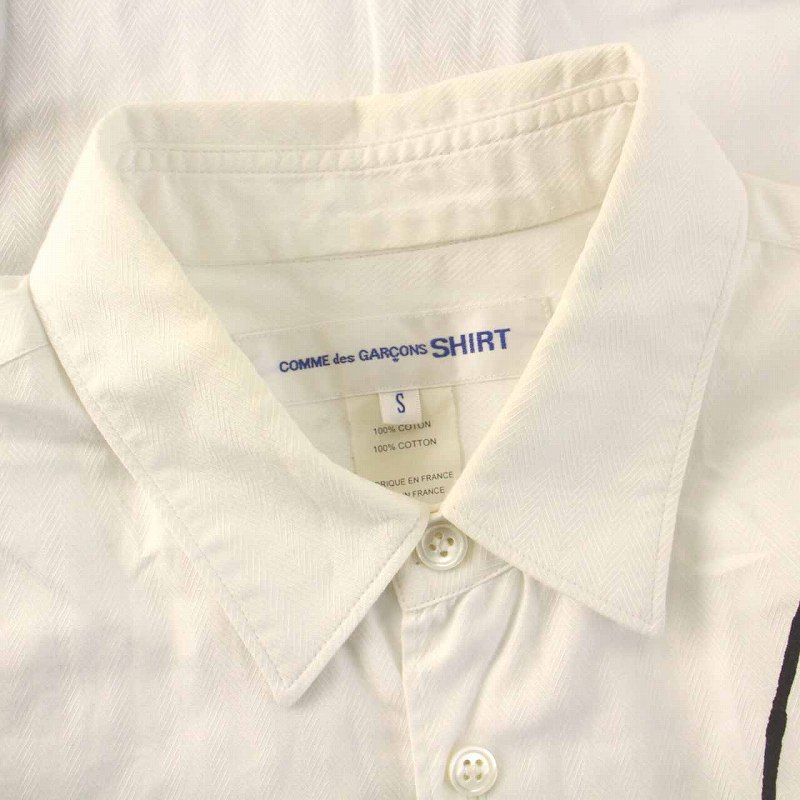 コムデギャルソンシャツ COMME des GARCONS SHIRT シャツ プリント コットン 長袖 S 白 ホワイト 黒 ブラック W21044 /YM メンズ_画像4