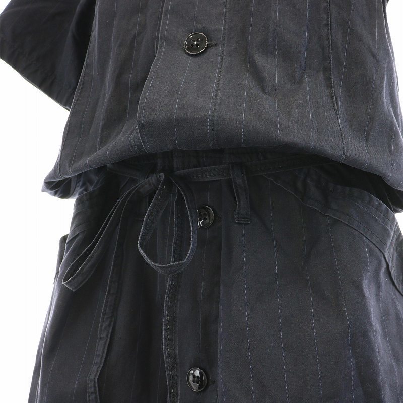  Zucca tiger baiyuZUCCa TRAVAIL shirt One-piece tunic short sleeves waist ribbon stripe pattern Mini 1 S navy blue navy 