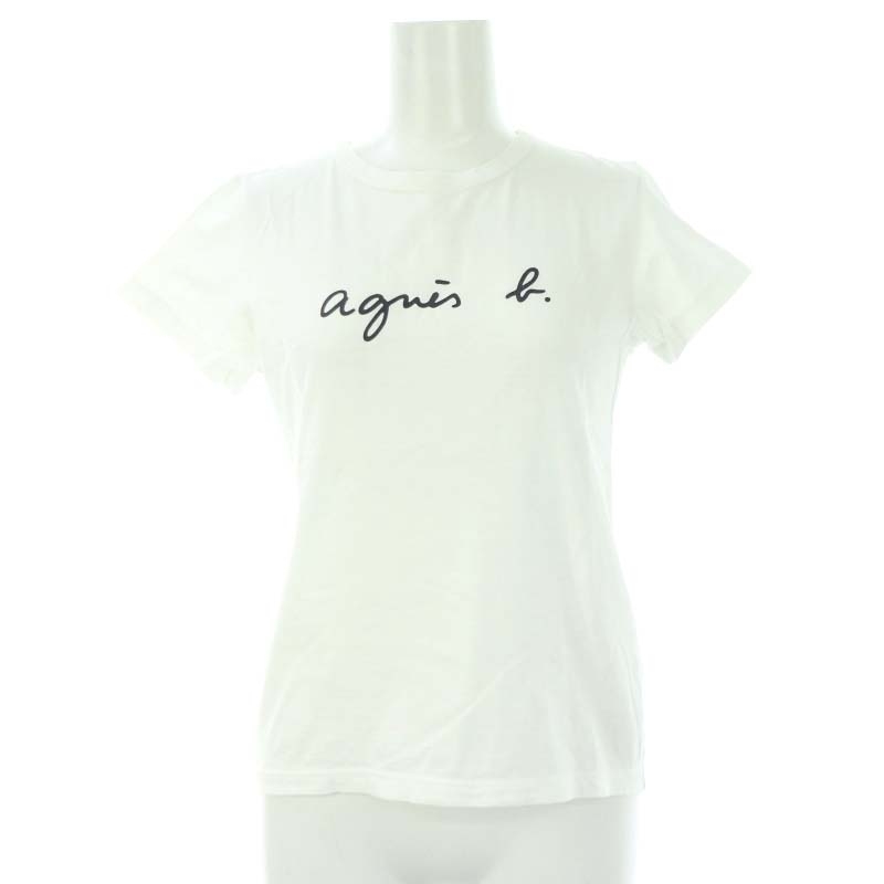 アニエスベー agnes b. ロゴTシャツ カットソー 半袖 コットン T1 白 黒 ホワイト ブラック /NR ■OS レディース_画像1
