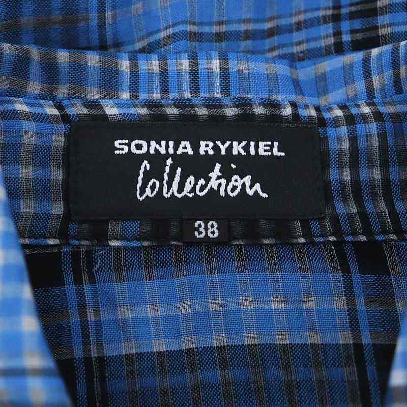 ソニアリキエル SONIA RYKIEL コレクション collection チェックシャツチュニック 長袖 ベルト付き 38 青 黒 白 /MI ■OS レディース_画像3