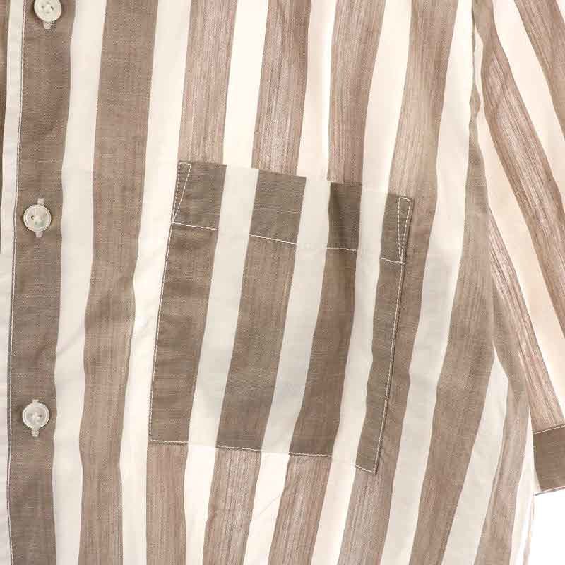 バグッタ Bagutta オープンカラーシャツ カジュアルシャツ ストライプ 半袖 42 L 茶 ブラウン 白 ホワイト /NW18 メンズ_画像4