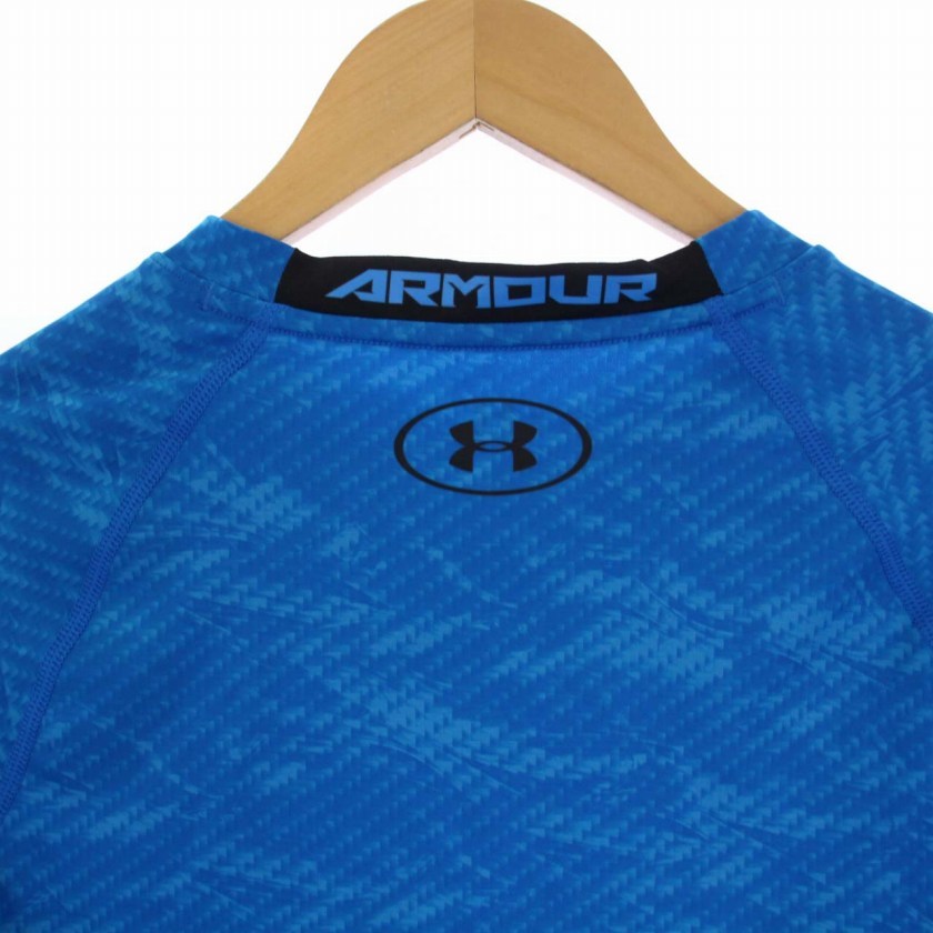 未使用品 アンダーアーマー UNDER ARMOUR UA HEATGEAR ARMOUR PRINTED スポーツインナー カットソー 長袖 クルーネック 総柄 L 青 メンズ_画像7