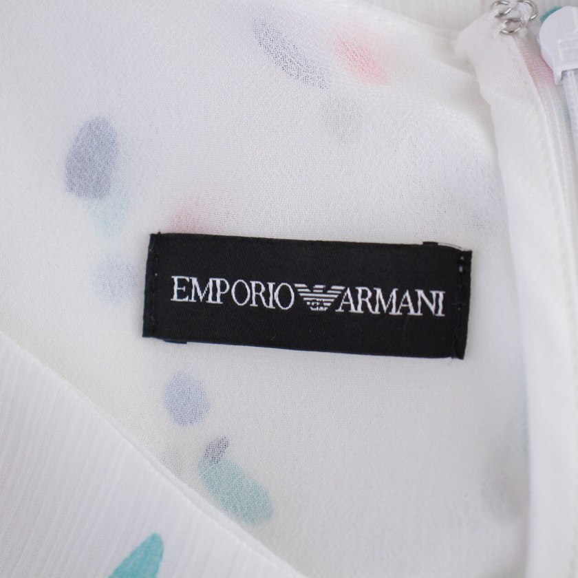 エンポリオアルマーニ EMPORIO ARMANI ワンピース ひざ丈 半袖 総柄 シフォン 40 M 白 ホワイト /BM レディース_画像4