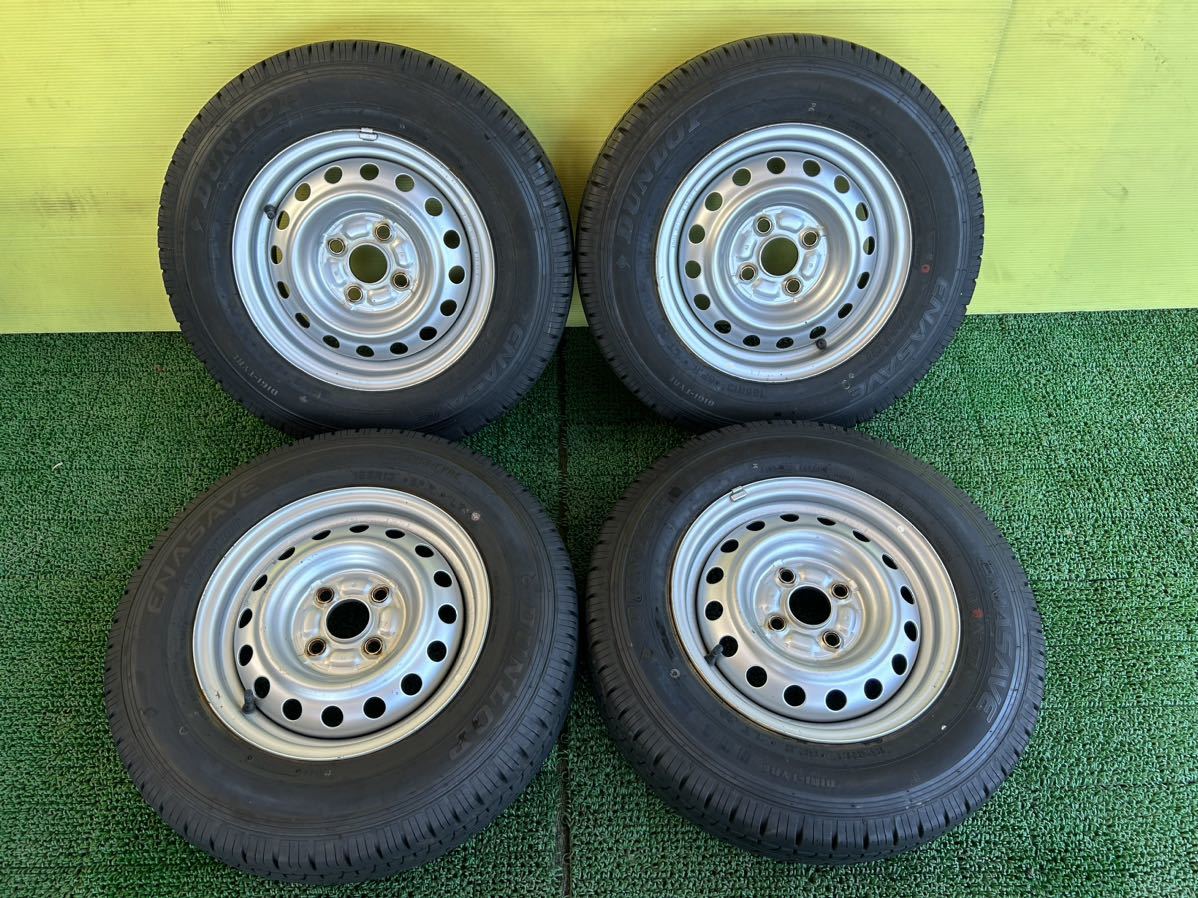 165R13 6PR LT 2021年ノーマ DUNLOP ENASAVE　４本セット プロボックス/サクシード 50系純正刻印AQ 4穴 PCD100 13×5J ET+39 ハブ54mm_画像1