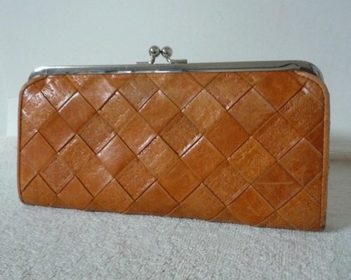 フレームワーク FRAMEWORK レザー オレンジ 総柄型押し 編み込み がま口 長財布 ロングウォレット レディース_画像1