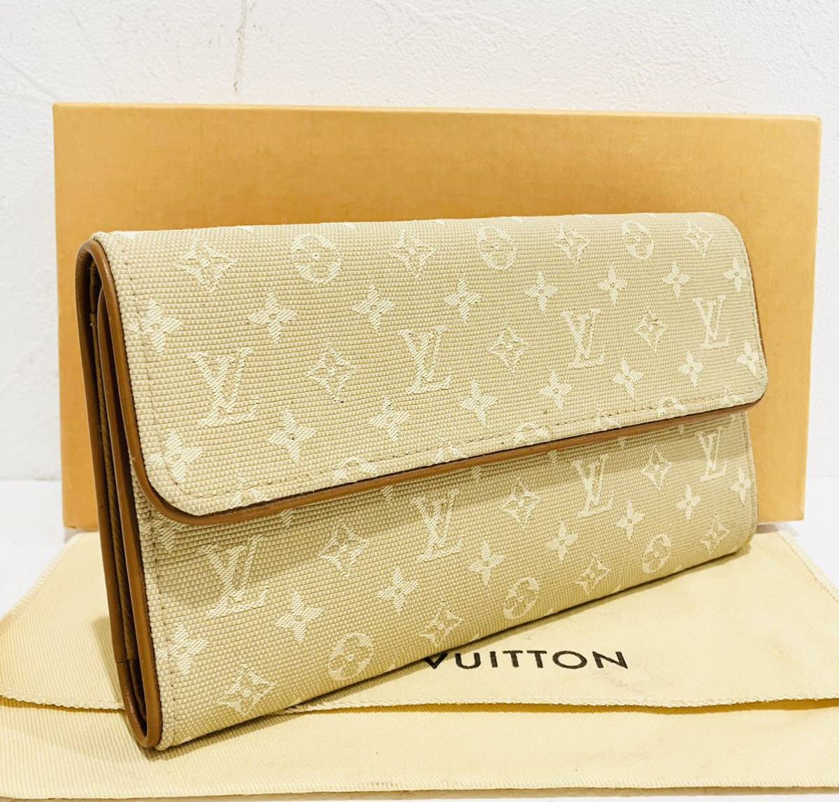 LOUIS VUITTON ★ 新品 同様 ルイヴィトン モノグラムミニライン 三つ折り 長財布 ベージュ_画像1