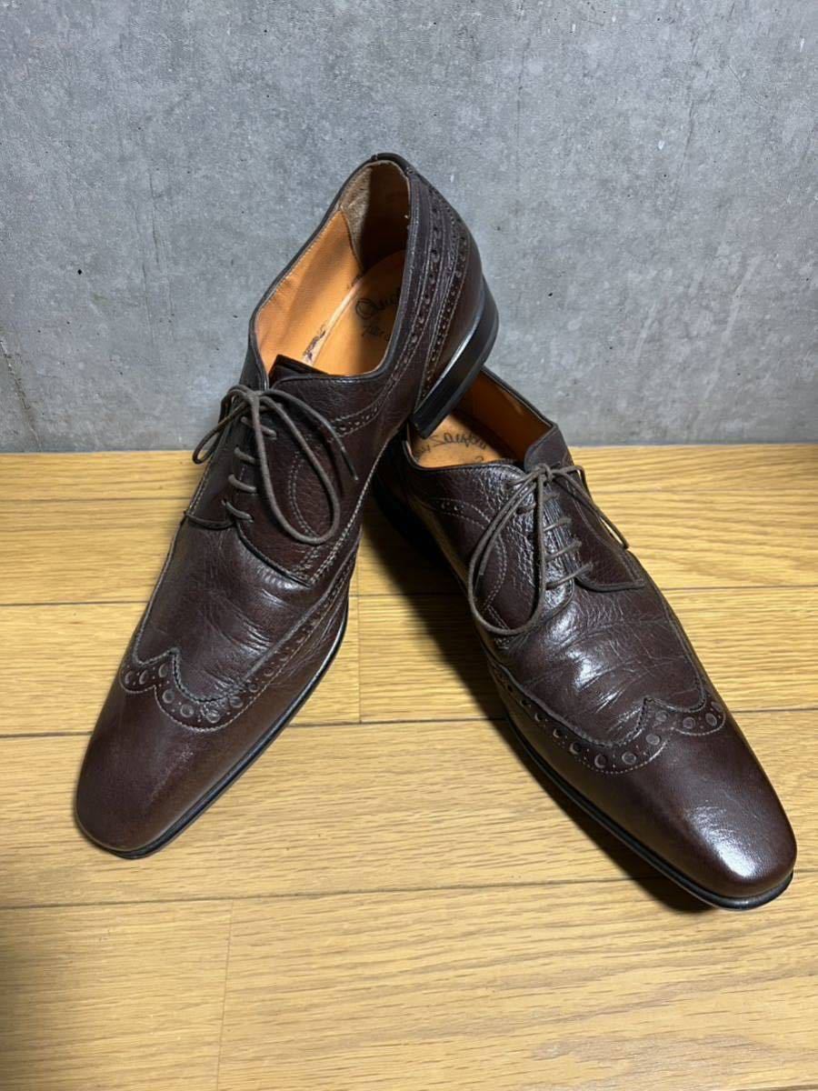 1円スタート！ 美品 Santoni サントーニ ウィングチップ ドレス レザー シューズ イタリア製 F 81/2 ビジネスシューズ ITALY_画像1