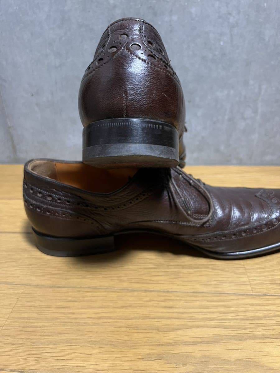 1円スタート！ 美品 Santoni サントーニ ウィングチップ ドレス レザー シューズ イタリア製 F 81/2 ビジネスシューズ ITALY_画像9