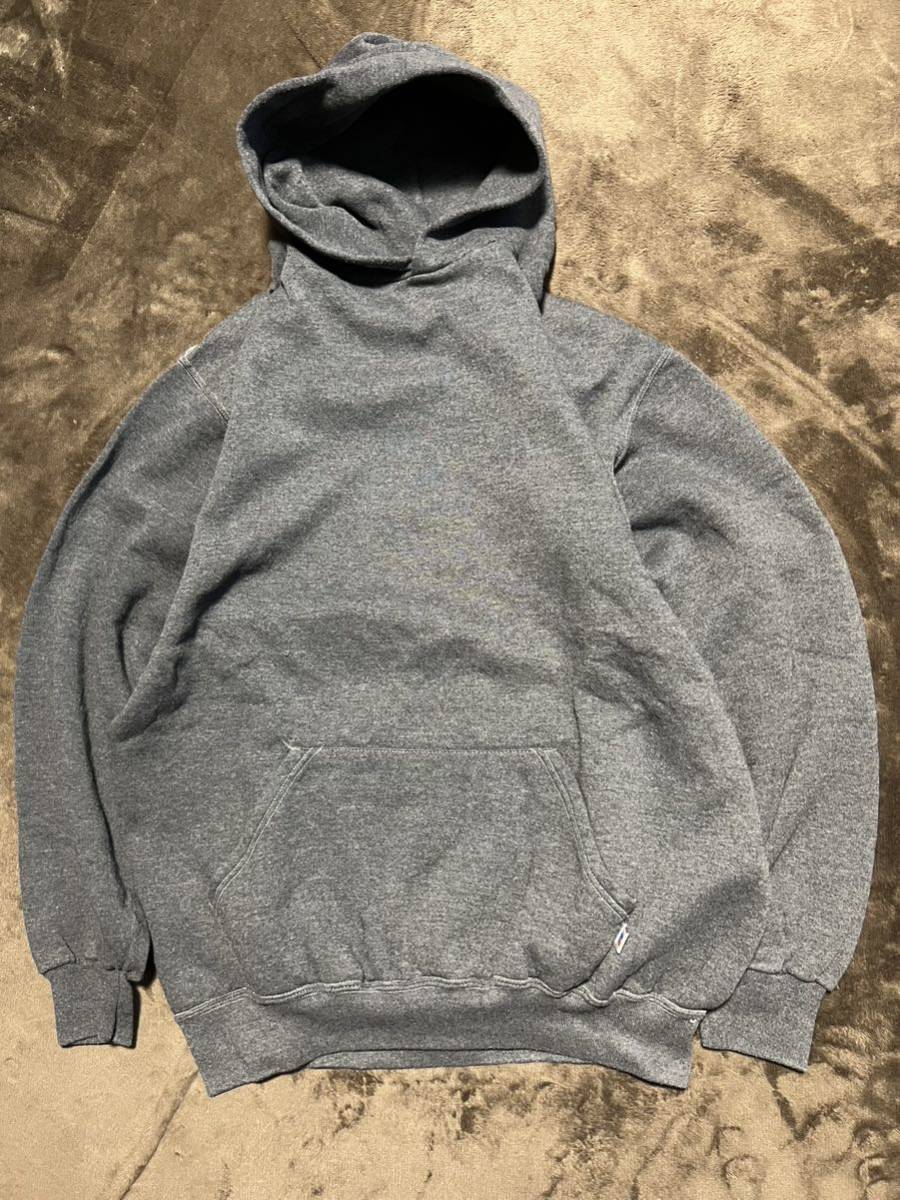 90s ヴィンテージ RUSSELL ATHLETIC PLAIN HOODED SWEATSHIRT ラッセル アスレティック 無地 パーカー  ブラックグレー XL AKIMBO 元ネタ