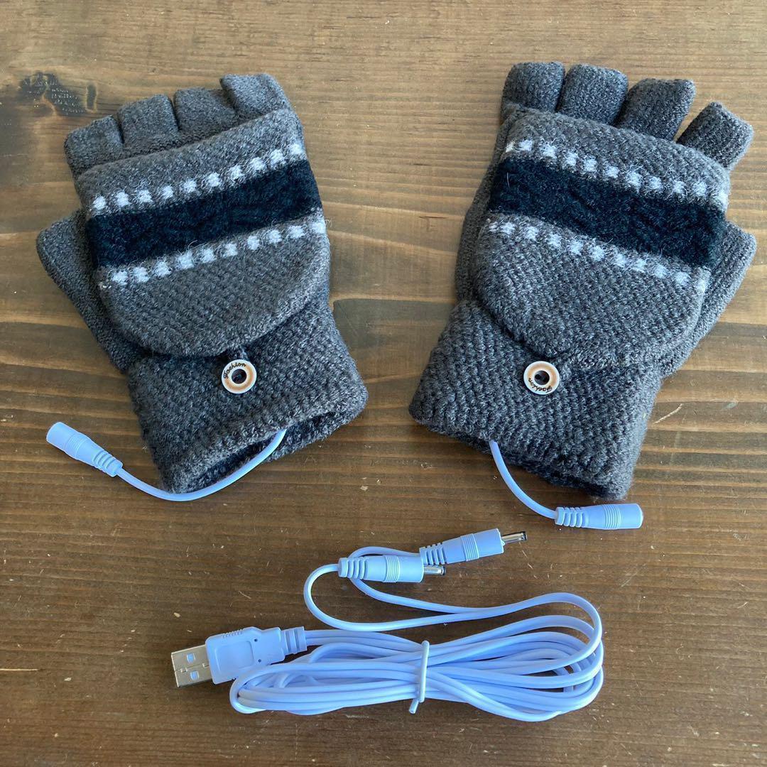 電熱グローブ 手袋 ヒーター手袋 グレーブラック D44 USB接続 USB給電 加熱 防寒_画像1