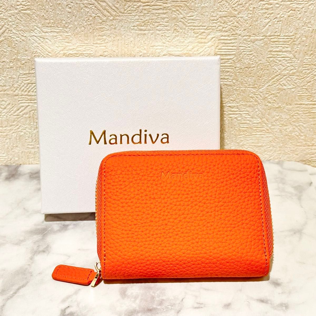本革 ミニ財布 コインケース カード カード入れ 小銭 スキミング防止 オレンジ  Mandiva マンディーバ  小銭入れ