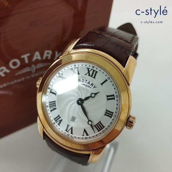 A972a [人気] ROTARY ロータリー ジェンツ・ツイン・ラウンド 腕時計 ゴールド×ブラウン 革ベルト 白文字盤 | ファッション小物 G_画像1