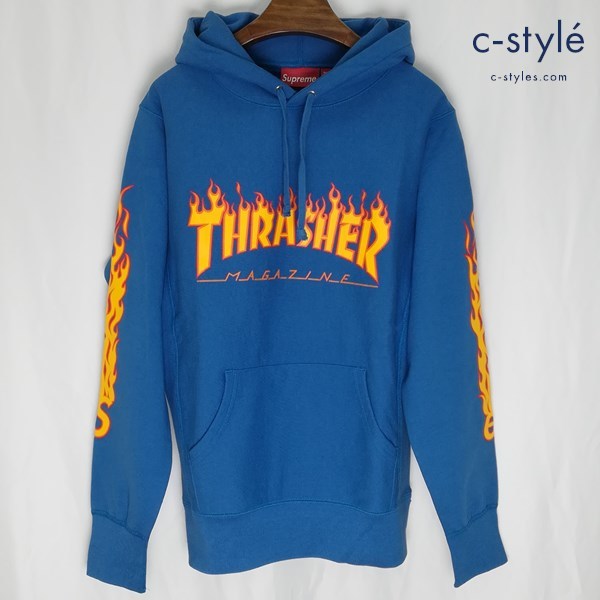 D647 [人気] Supreme×Thrasher シュプリーム×スラッシャー 2015SS Hooded Sweatshirt パーカー ブルー スウェット | D★の画像1