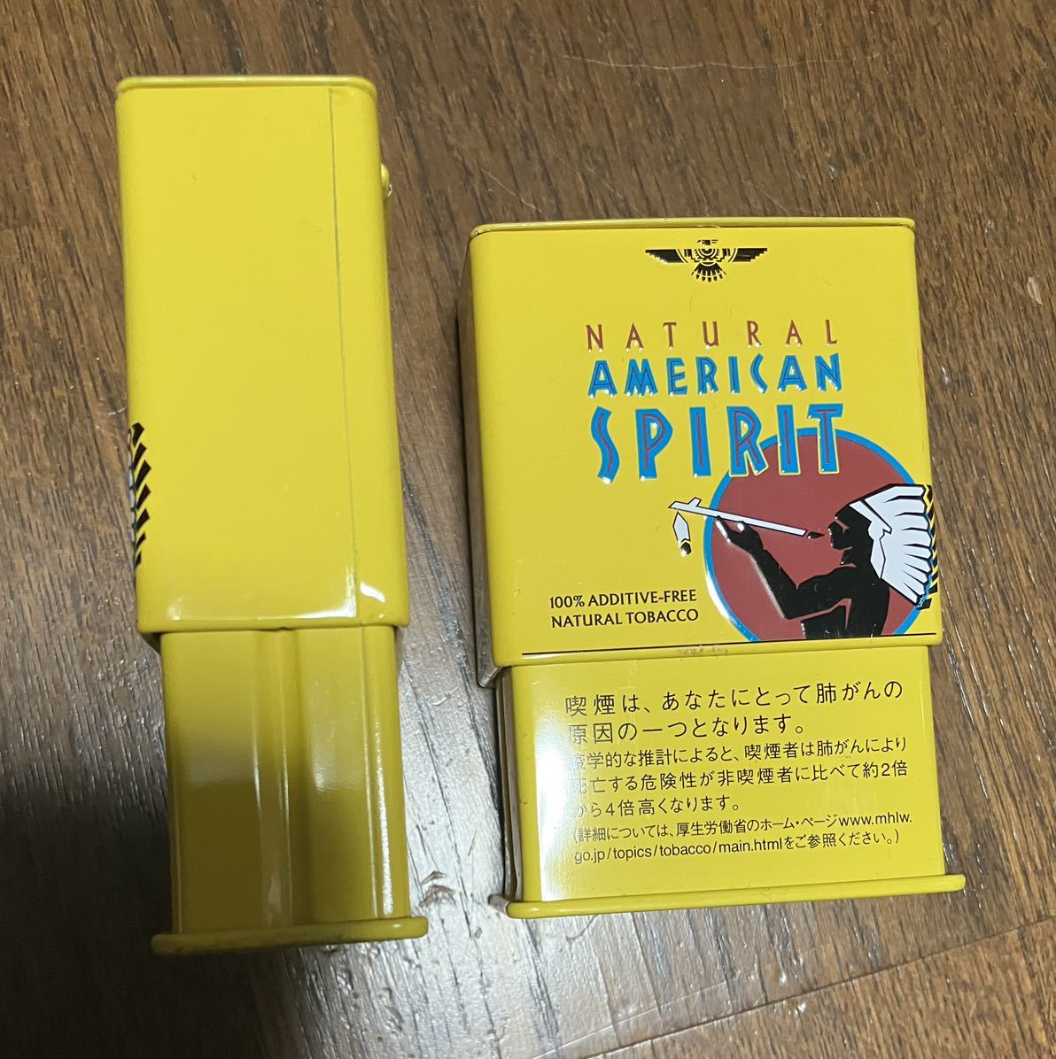 アメリカンスピリット  非売品 アメスピ タバコ缶 缶ケース 2個セット黄色American Spirit タバコ缶ケースの画像4