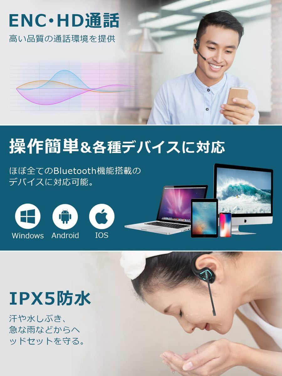 Bluetooth headset Japanese sound guide iitrust Bluetooth 5.2 telephone call exclusive use Mike attaching ear ... not wireless Bluetooth ENC