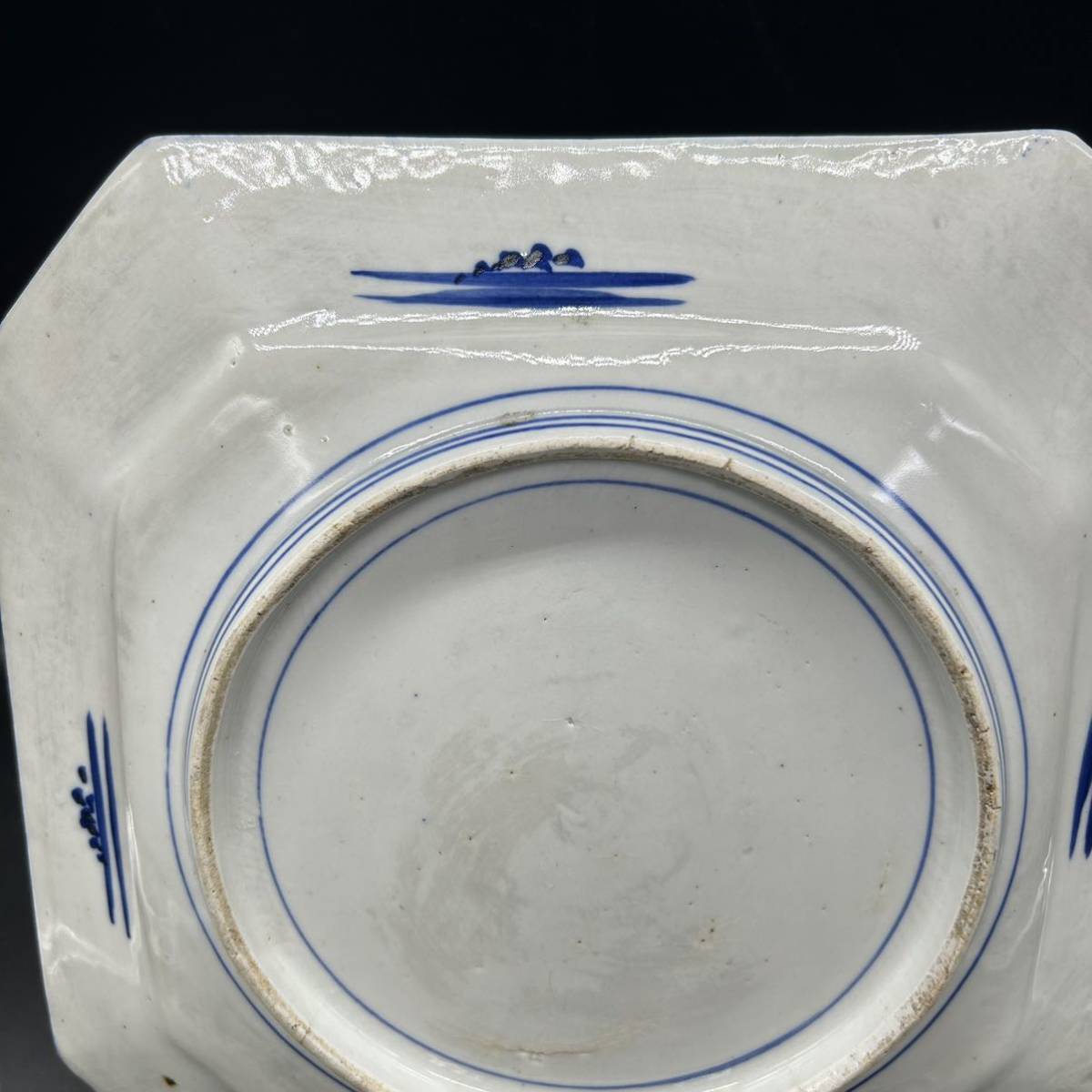大皿 角皿 飾皿 八角皿 時代物 古伊万里 印判 染付 骨董品 明治時代 和食器 H27-1_画像5