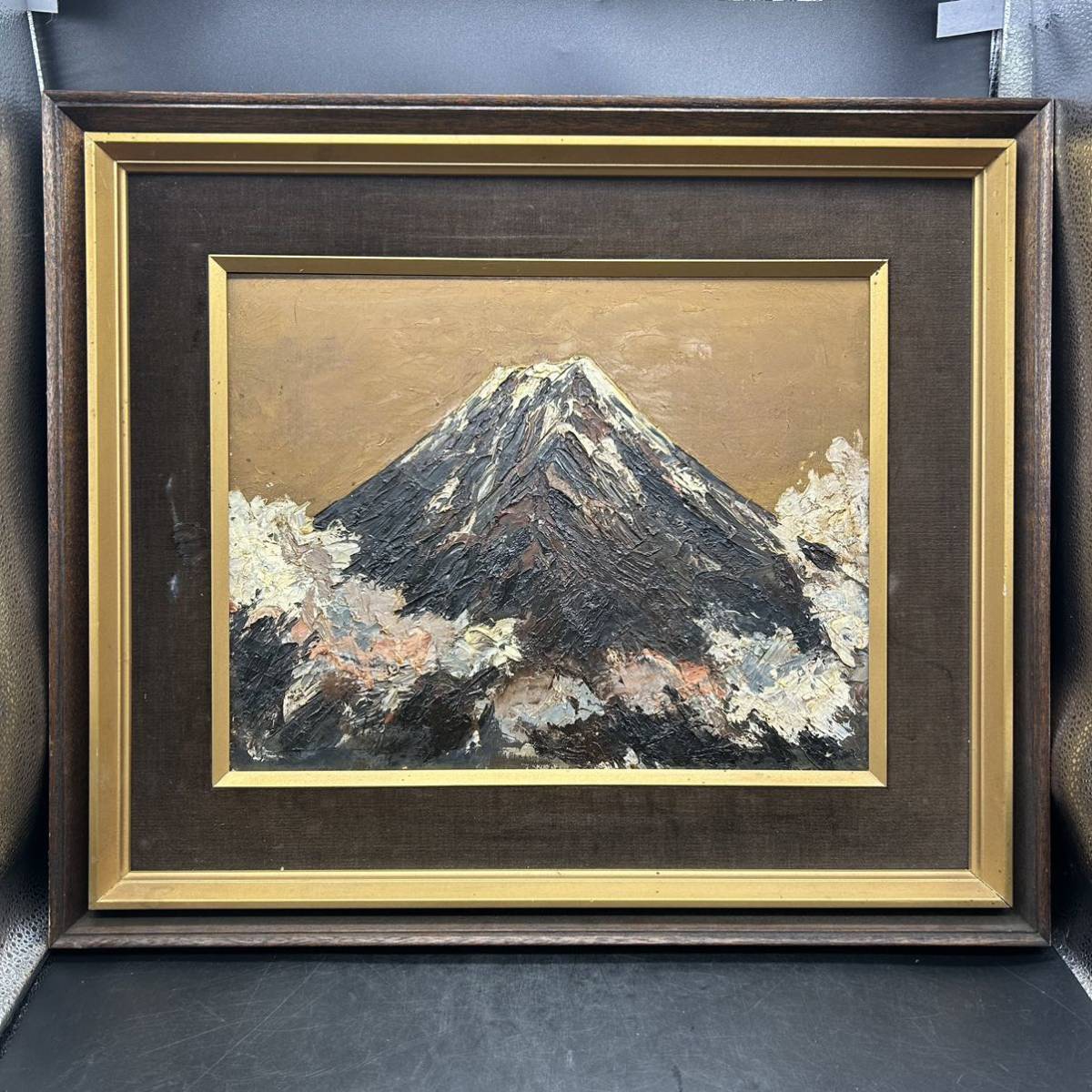  oil painting picture mountain rice field . man Japanese picture Mt Fuji Showa era four one frame amount still-life picture genuine work autograph 573